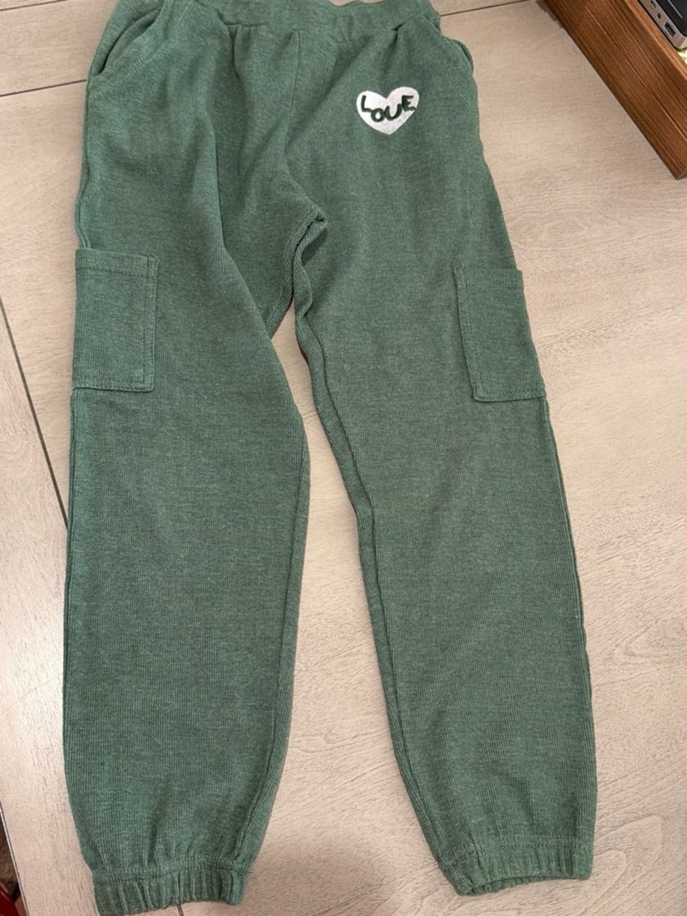 Vintage Havana Forest Green Kids Sweatpants with Heart LOVE Patch